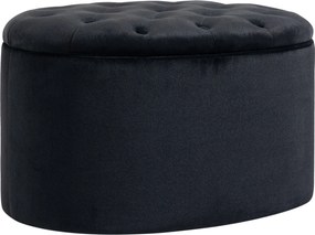 HOMCOM Tároló Puff, Bársonyos Béleléssel, Ovális Forma, Tároló Láda Nappaliba, Hálószobába, Előszobába 71 x 52 x 42 cm, Fekete | Aosom