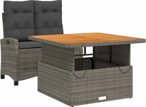 vidaXL 2 részes szürke polyrattan kerti étkezőgarnitúra párnákkal