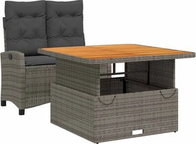 vidaXL 2 részes szürke polyrattan kerti étkezőgarnitúra párnákkal