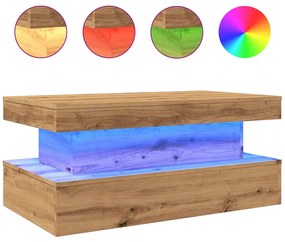 kézműves tölgy színű dohányzóasztal LED-lámpákkal 90x50x40 cm