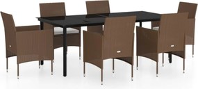 vidaXL 7 részes barna és fekete kerti étkezőgarnitúra párnákkal