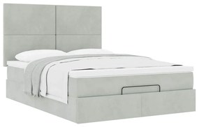 Ottomán ágykeret matracokkal világosszürke 140x190cm bársony