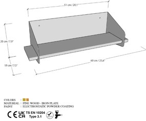 Fali polc Long Arm - Fekete
