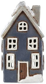 Karácsonyi dekoráció Téli házikó, kerámia,teásgyertyához, szürke