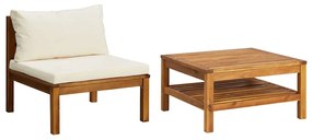 vidaXL 2 részes kerti akácfa kanapészett krémfehér párnákkal