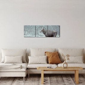 Kép - jávorszarvas egy hóval borított erdőben (órával) (90x30 cm)