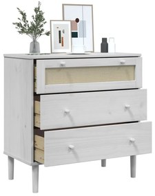 SENJA fehér rattan hatású tömör fenyőfa komód 80 x 40 x 80 cm