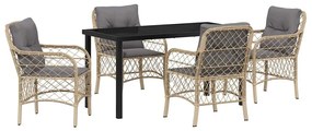 vidaXL Kert étkező szett párnával 5 pcs Bézs polirattan