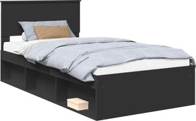 vidaXL Ágykeret fejtámlával Fekete 100 x 200 cm Tömör fenyőfa
