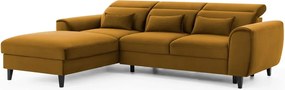 Sárga bársony kinyitható-tárolóhelyes sarokkanapé (bal oldali-heverő résszel) Foble – ELTAP