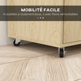 HOMCOM Görgős Konyhai Kocsi Szolgáltató Trolley Állítható Polcos Tárolóegység Konyhába és Nappaliba 75 x 40 x 80,5 cm Természetes Fa Fekete | Aosom