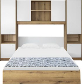 Ágy felépítménnyel, 160x200, fehér magasfényű HG, MILAGA