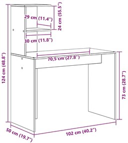 Asztal polcokkal Szürke sonoma 102 x 50 x 124 cm Faanyag