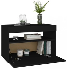 2 db fekete éjjeliszekrény LED-lámpákkal 60x35x40 cm szerelt fa