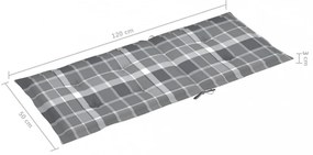 4 db tömör tíkfa kerti szék szürke kockás párnákkal