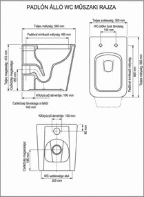 Eros ES QUADRO padlón álló WC - ülőkével komplett - perem nélküli öblítés - alsó / hátsó kifolyású