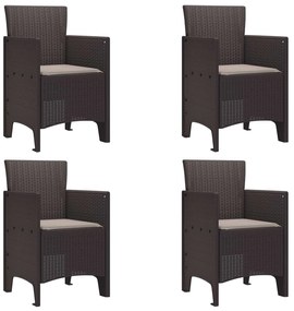 vidaXL Kerti Szék párnával 4 pcs Barna 53 x 49 x 85 cm Polipropilén