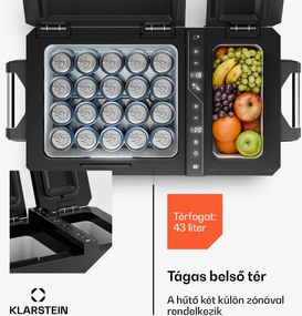Klarstein Arctiq Duo hűtőtáska | Kompresszorral | 43 liter | 58 doboz | -18-20 °C | Fekete | 78 cm
