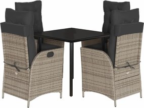 vidaXL 5 részes szürke polyrattan kerti étkezőgarnitúra párnával