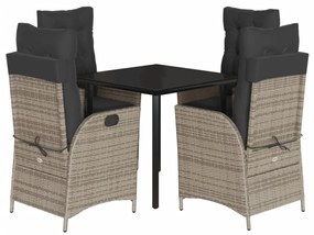 vidaXL 5 részes szürke polyrattan kerti étkezőgarnitúra párnával