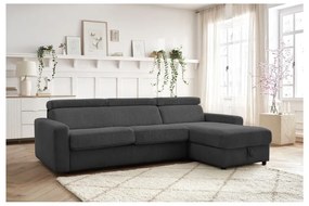 Sötétszürke kordbársony kinyitható sarokkanapé (variálható) Monaco – Bobochic Paris