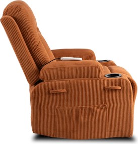 Masszírozós dönthető fotel vörösesbarna színben, kordbársony kárpittal BOX