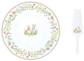 Húsvéti nyuszis porcelán tortaál lapáttal 32 cm Happy Easter