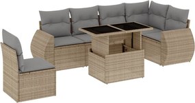 vidaXL 7 részes bézs polyrattan kerti ülőgarnitúra párnákkal