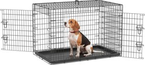 PawHut Összecsukható Kutya Ketrec 2 Ajtóval, Kivehető Tálcával és Szállító Fogantyúval 92x57x62.5 cm Fekete | Aosom