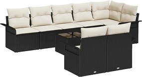 vidaXL Kerti Kanapé Szett tárolóval 9 pcs Fekete polirattan