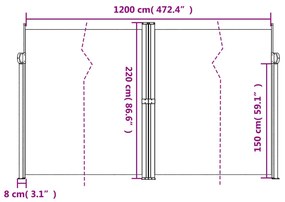 tópszínű behúzható oldalsó napellenző 220 x 1200 cm