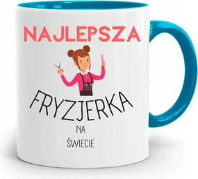 Kék Bögre Fodrásznak Legjobb Fodrásznő fényképes nyomtatással
