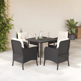 5 részes fekete polyrattan kerti étkezőgarnitúra párnákkal
