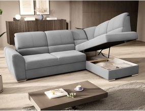 Szürke bársony kinyitható-tárolóhelyes sarokkanapé (jobb oldali-L alakú) Siber – ELTAP