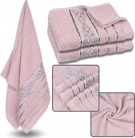 Lila pamut törölköző dekoratív hímzéssel, szürke hímzéssel 48x100 cm x2