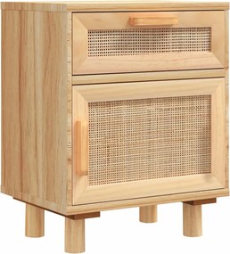 vidaXL barna tömör fenyőfa és természetes rattan éjjeliszekrény