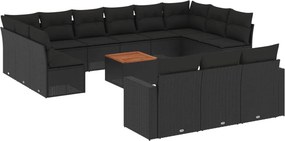 vidaXL 14 részes fekete polyrattan kerti ülőgarnitúra párnákkal