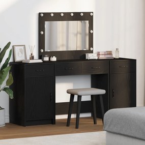 3 Darabos Sminkasztal Szett LED Fekete Műanyag