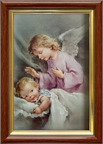 Vászonkép 18x13 Őrangyal Angyal Barna Arany Díszített Fa Keret