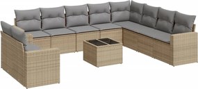 vidaXL 11 részes bézs polyrattan kerti ülőgarnitúra párnákkal