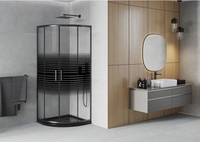 Mexen Rio 80 x 80 cm félköríves zuhanykabin, fekete csíkok, fekete + Flat zuhanytálca, fekete - 863-080-080-70-20-4170B