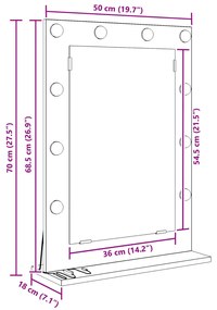 Toalett Tükör LED -es lámpákkal Beton Szürke 70 x 50 x 18 cm