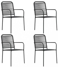 4 db fekete pamut kötél és acél kerti szék