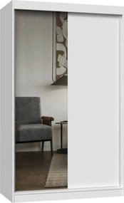 IGA 120 tolóajtós gardróbszekrény, 1 tükörrel, 120x200x61 cm, fehér