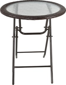 Outsunny Kerti Asztal, Kerek Összecsukható Asztal, Ø68 cm Kemping Asztal, Rattan Díszítésű Kerti Étkező Asztal Erkélyre és Teraszra, Acél, Barna | Aos