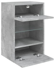 2 db betonszürke fali szekrények LED világítással TV-hez 40x30x60,5 cm