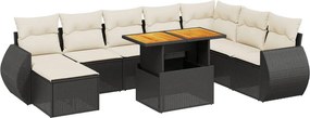 vidaXL 9 részes fekete polyrattan kerti ülőgarnitúra párnákkal