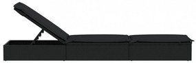 1 db fekete polyrattan napozóágy párnával 201 x 55 x 62 cm