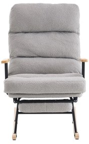 hintaszék fa lábakkal, plüss szövettel, 4 fokozatban állítható háttámlával,  szürke