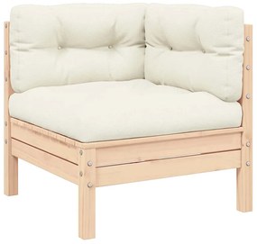 vidaXL kétszemélyes tömör fenyőfa kerti kanapé krémszínű párnákkal